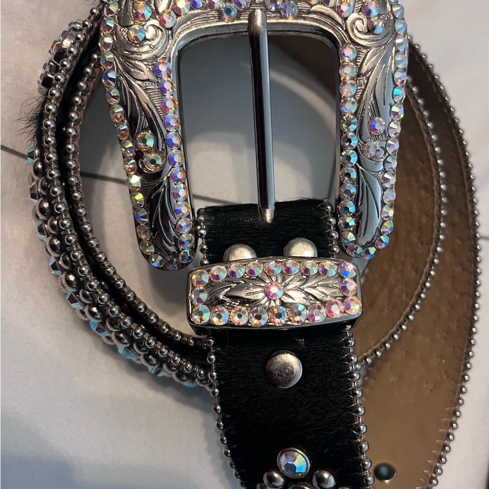 B.B. Simon Black and Silver Crystal Belt